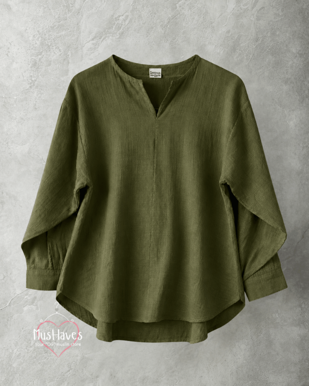 Muslin Full Sleeve Formal Tunic Top – Olive Green