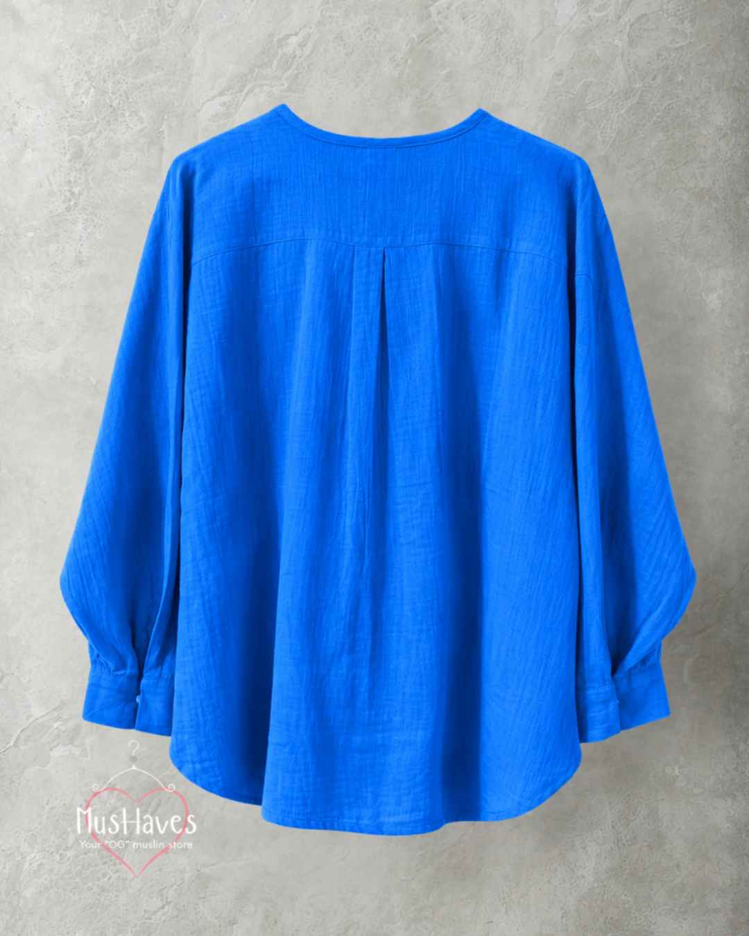 Muslin Full Sleeve Formal Tunic Top – Bright Blue