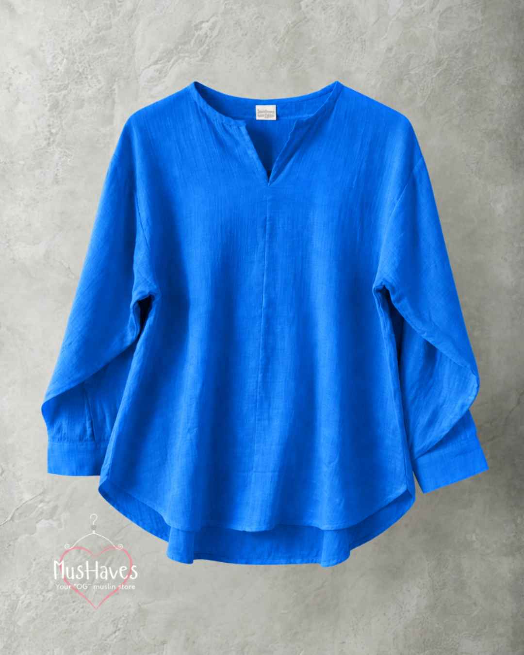Muslin Full Sleeve Formal Tunic Top – Bright Blue