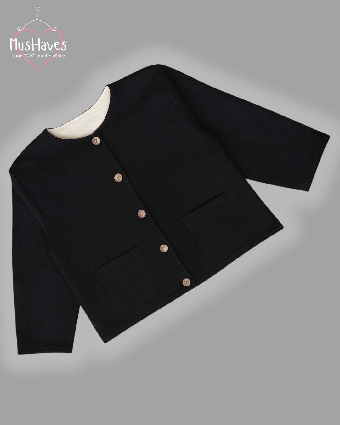 Premium Muslin Jacket | Women | 100% Organic Cotton | Mulmul | 4-Layer | 6-Layers | Reversible | Round Neck | 10°C to 25°C | Charcoal Black + Pearl White