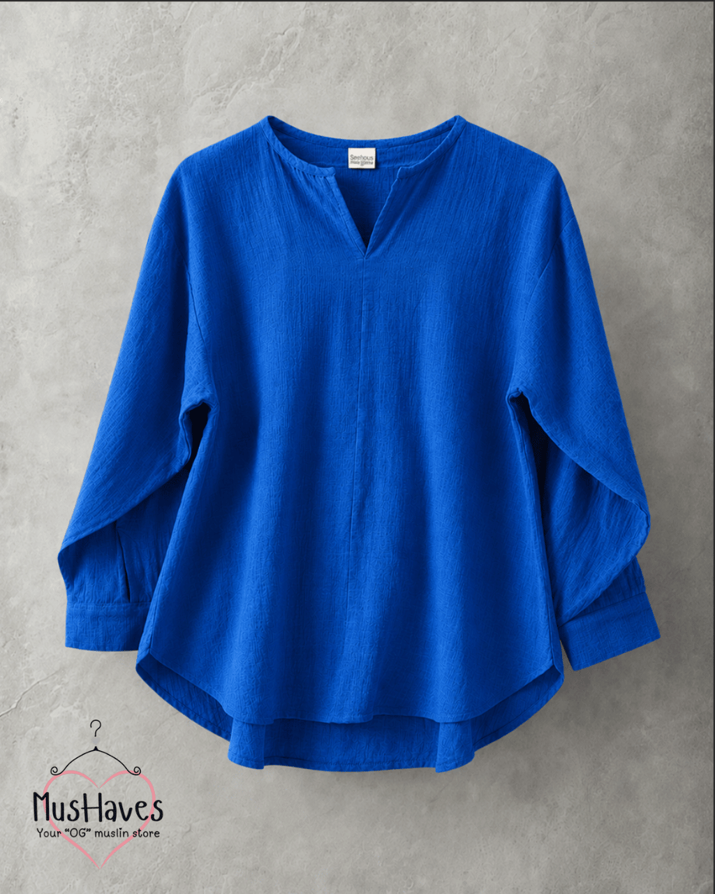 Muslin Longline Formal Tunic Top & Trouser Set – Cobalt × Beige