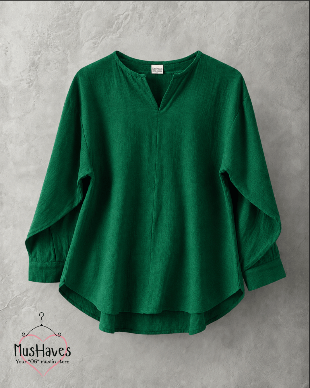 Muslin Longline Formal Tunic Top & Trouser Set – Forest Green × Beige