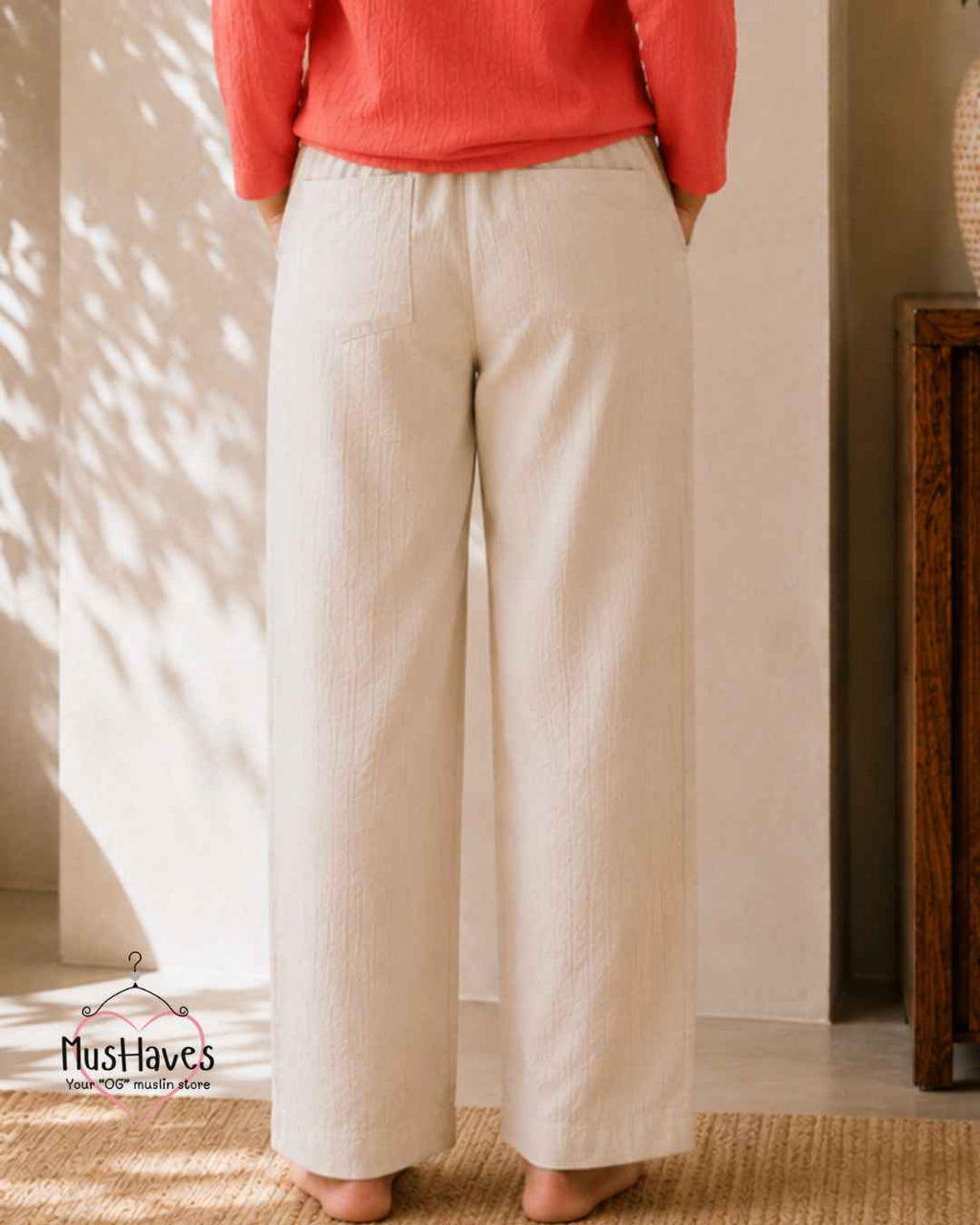 Muslin Henley & Regular Fit Bottoms Curated Set – Melon Pulp + Beige