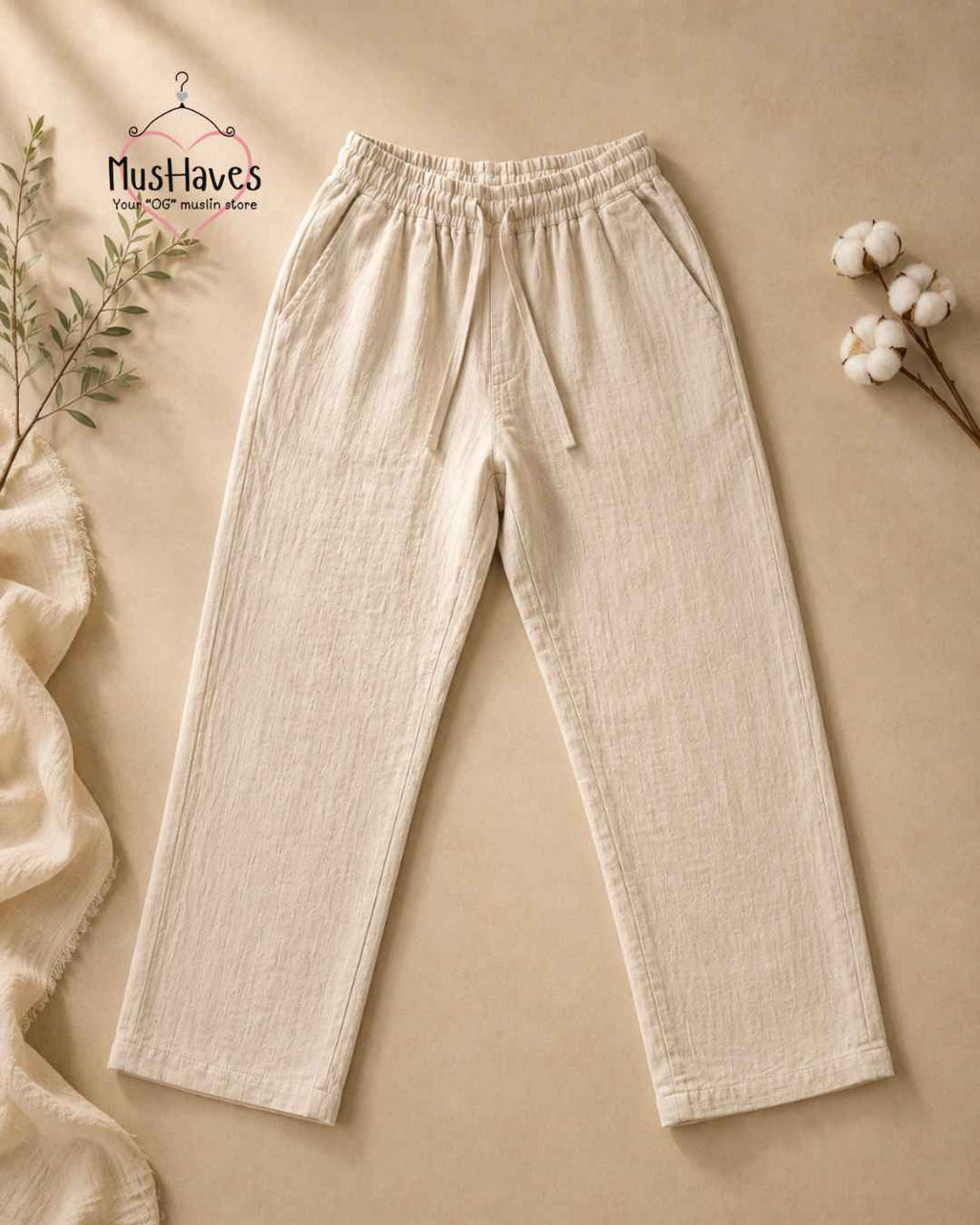 Muslin Henley & Regular Fit Bottoms Curated Set – Melon Pulp + Beige