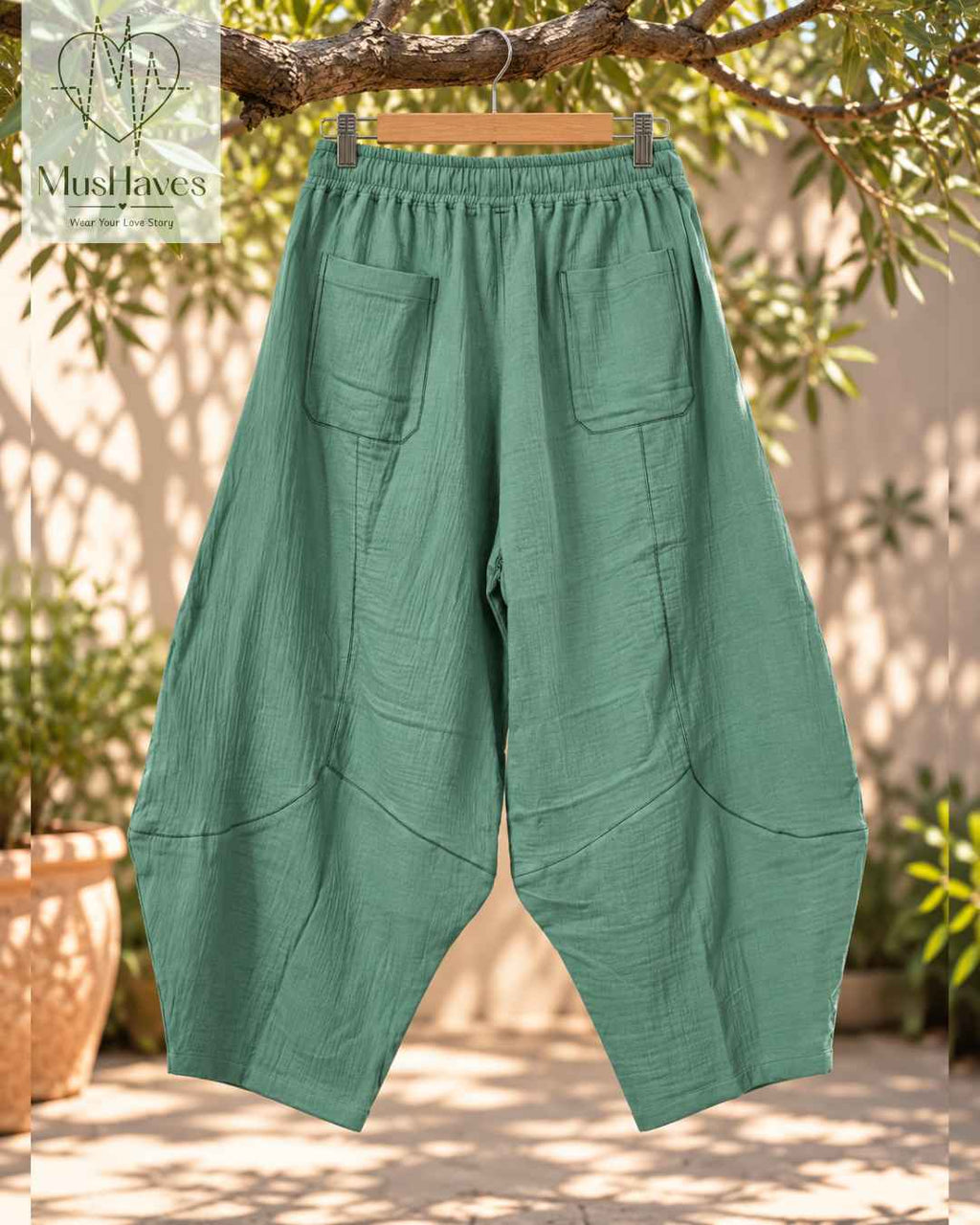 Muslin Happy Hoppers - Relaxed Fit Double Gauze Muslin Pants | Dusty Jade