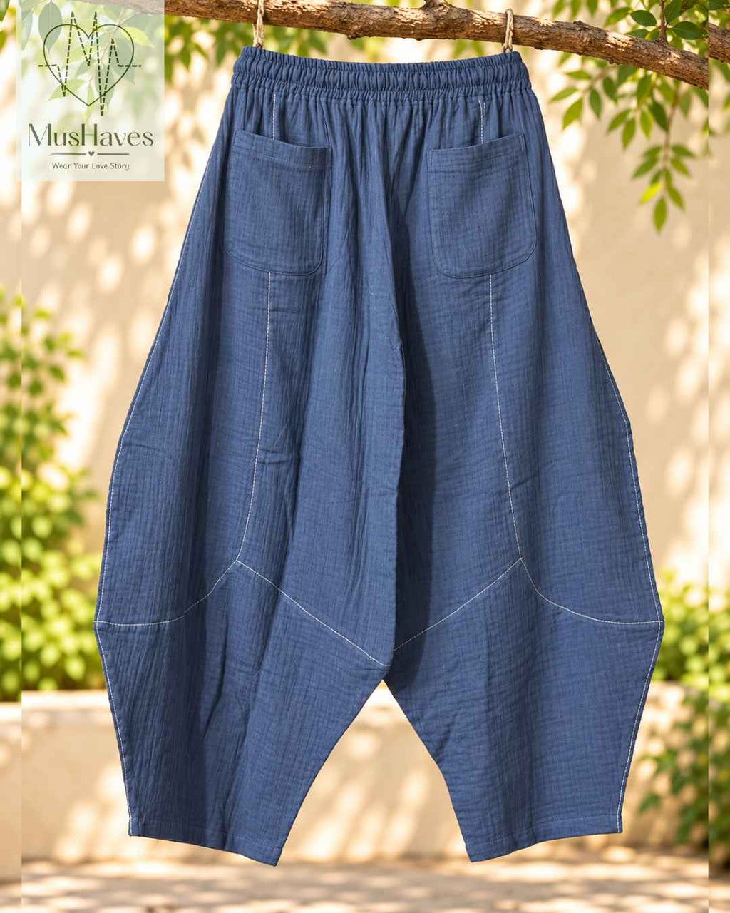 Muslin Happy Hoppers - Relaxed Fit Double Gauze Muslin Pants | Steel Blue