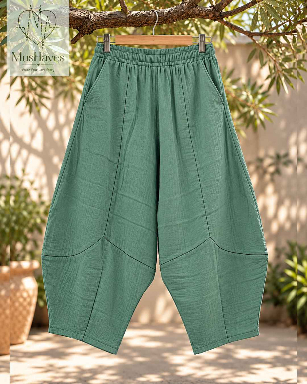 Muslin Happy Hoppers - Relaxed Fit Double Gauze Muslin Pants | Dusty Jade