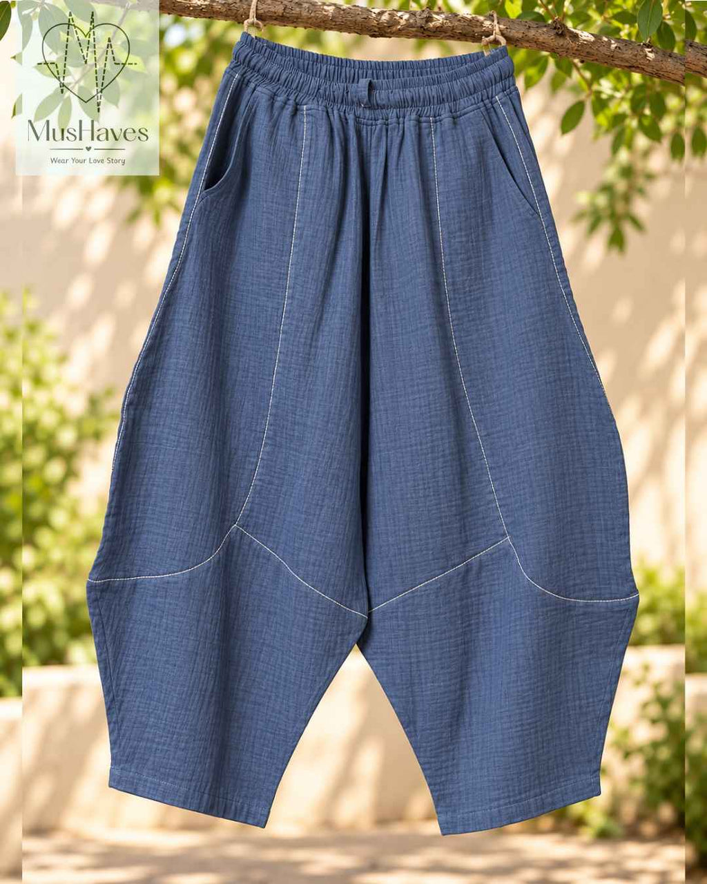 Muslin Happy Hoppers - Relaxed Fit Double Gauze Muslin Pants | Steel Blue