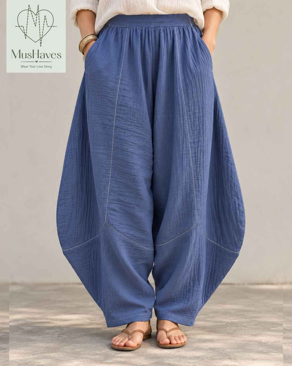 Muslin Happy Hoppers - Relaxed Fit Double Gauze Muslin Pants | Steel Blue