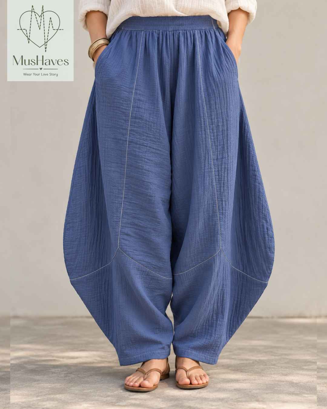 Muslin Happy Hoppers - Relaxed Fit Double Gauze Muslin Pants | Steel Blue