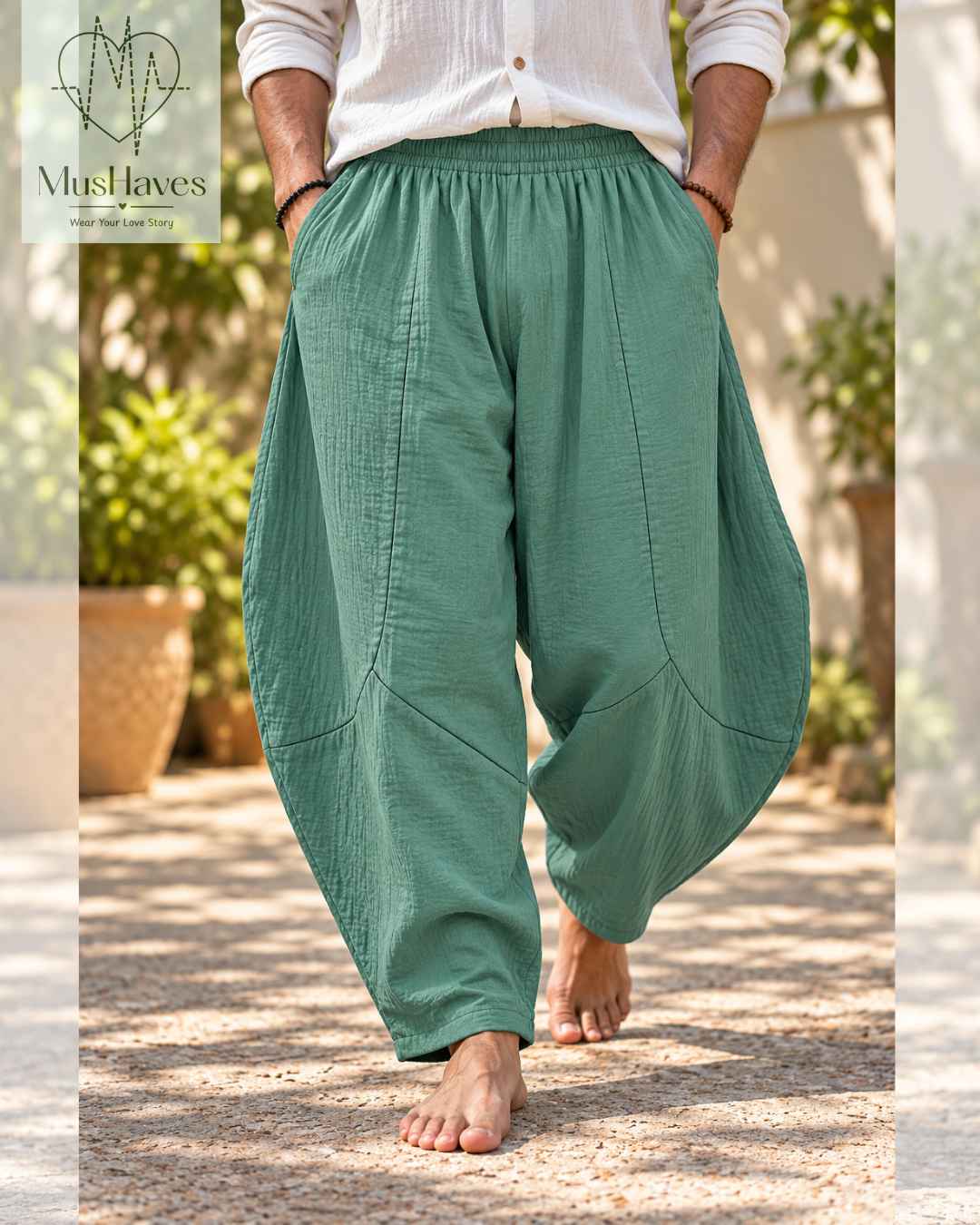 Muslin Happy Hoppers - Relaxed Fit Double Gauze Muslin Pants | Dusty Jade