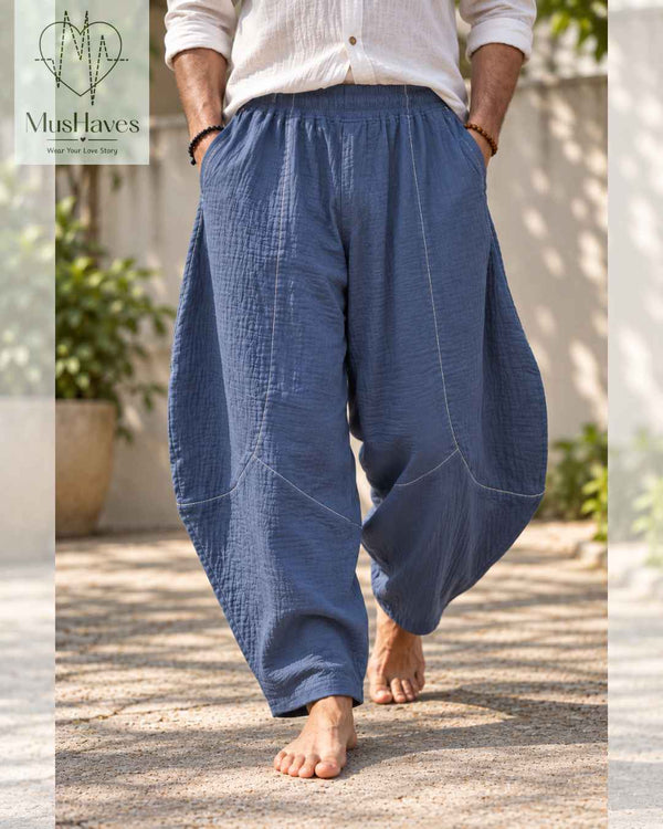 Muslin Happy Hoppers - Relaxed Fit Double Gauze Muslin Pants | Steel Blue