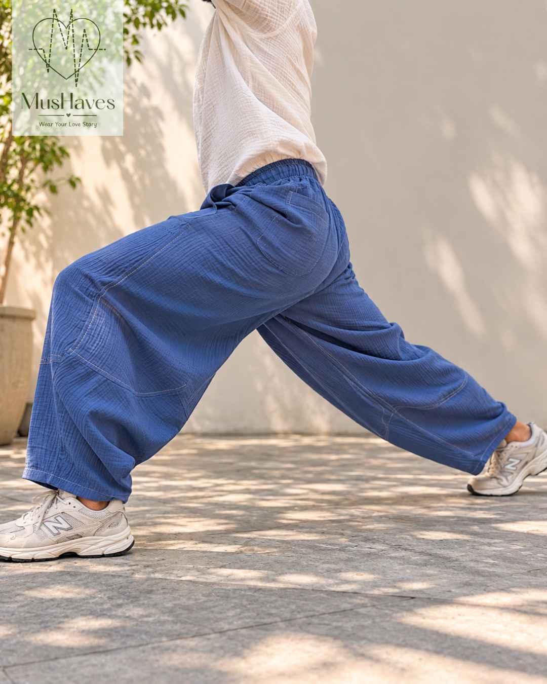 Muslin Happy Hoppers - Relaxed Fit Double Gauze Muslin Pants | Steel Blue