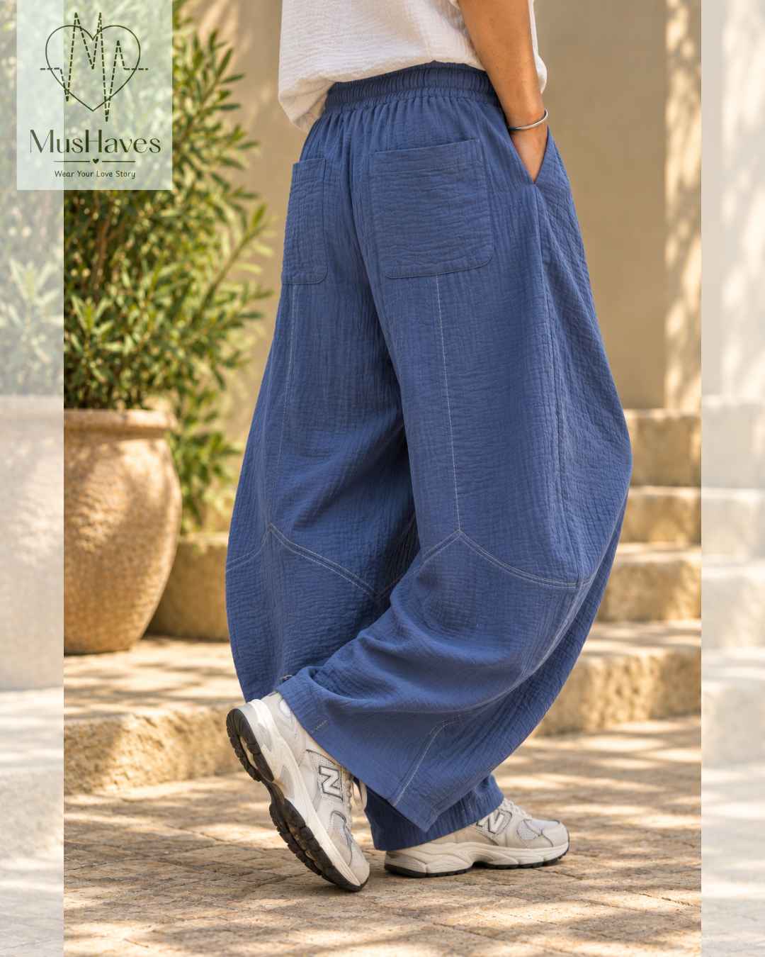 Muslin Happy Hoppers - Relaxed Fit Double Gauze Muslin Pants | Steel Blue