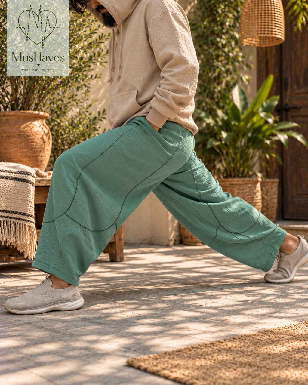 Muslin Happy Hoppers - Relaxed Fit Double Gauze Muslin Pants | Dusty Jade