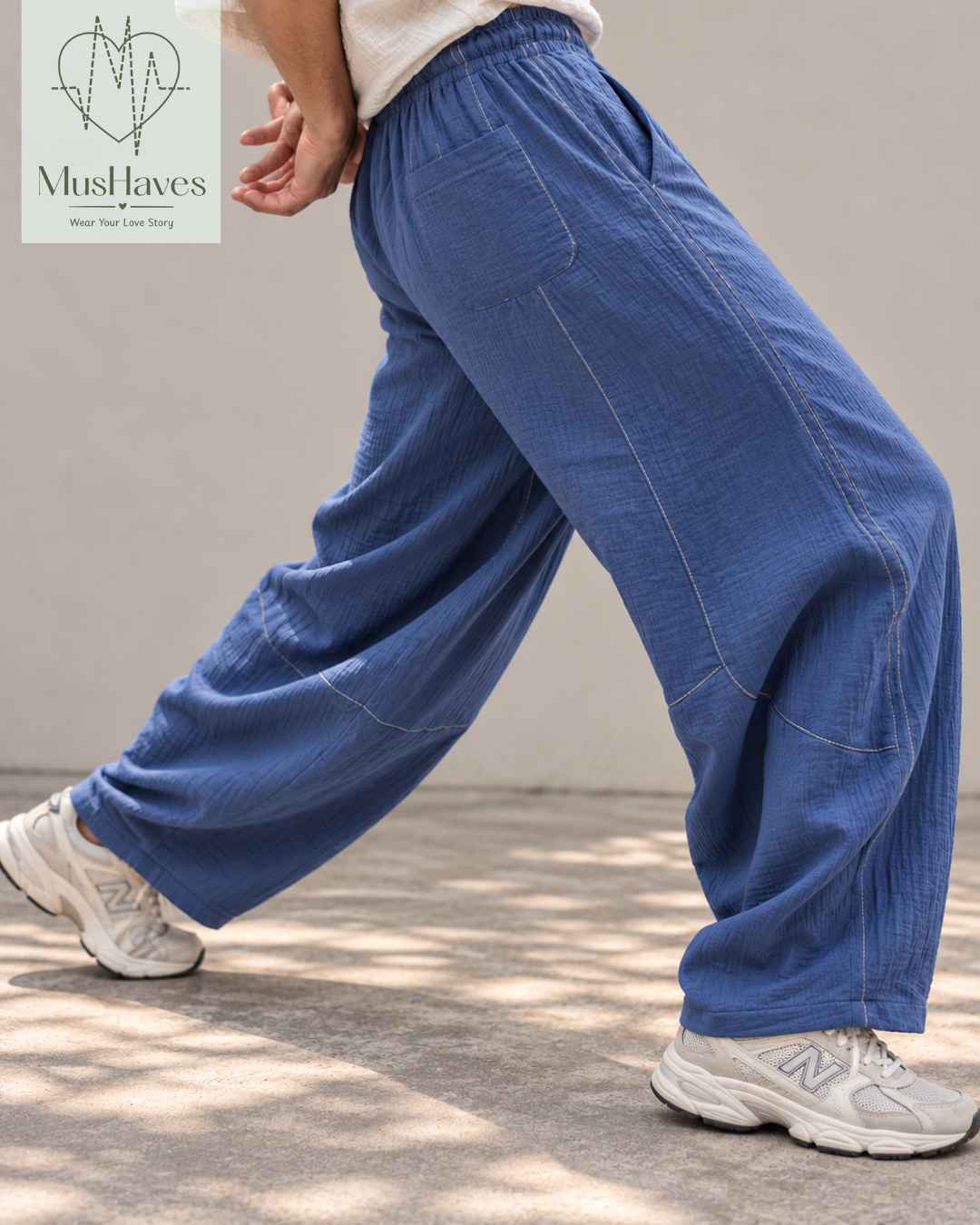 Muslin Happy Hoppers - Relaxed Fit Double Gauze Muslin Pants | Steel Blue