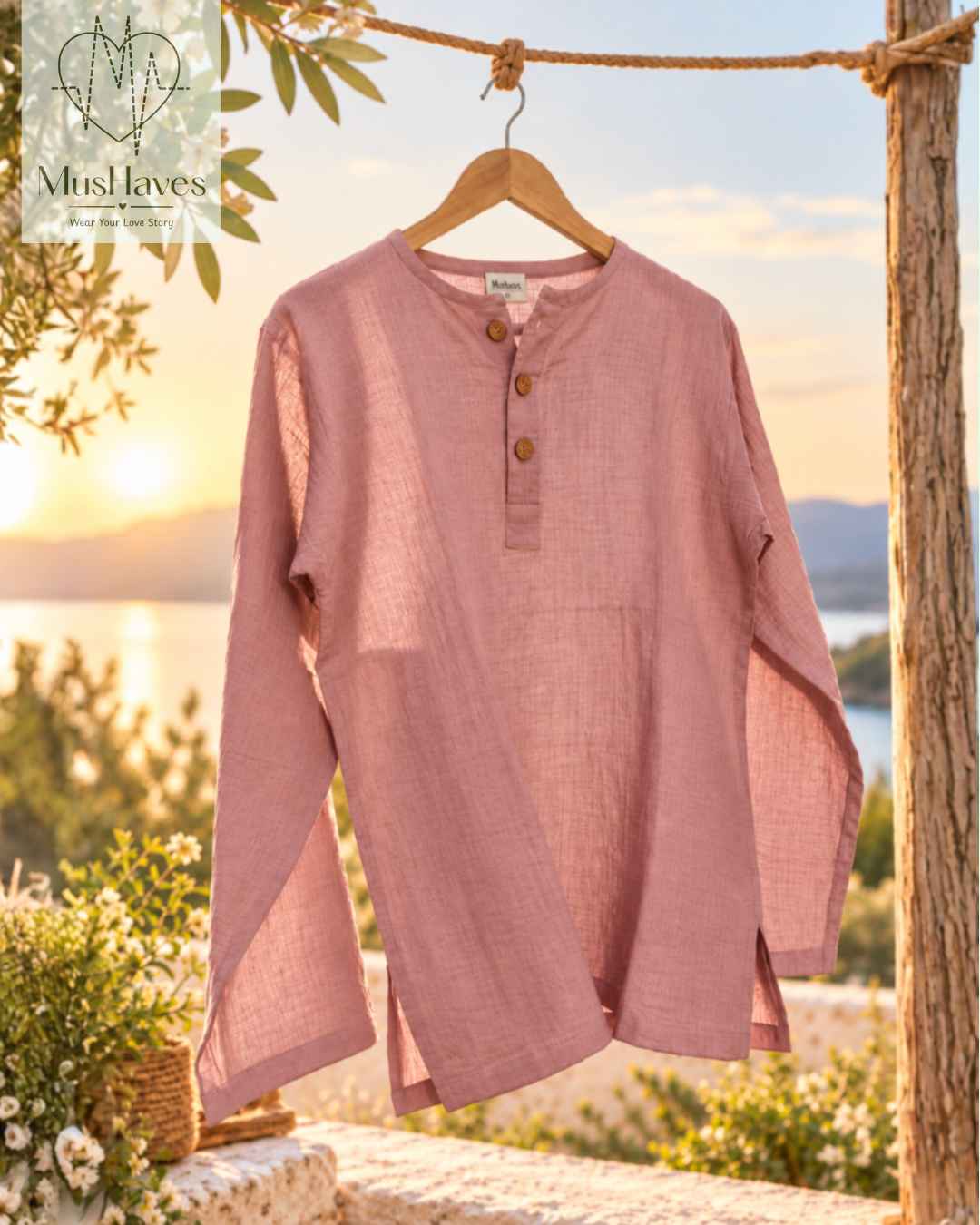 Classic Muslin Henley – Dust Rose