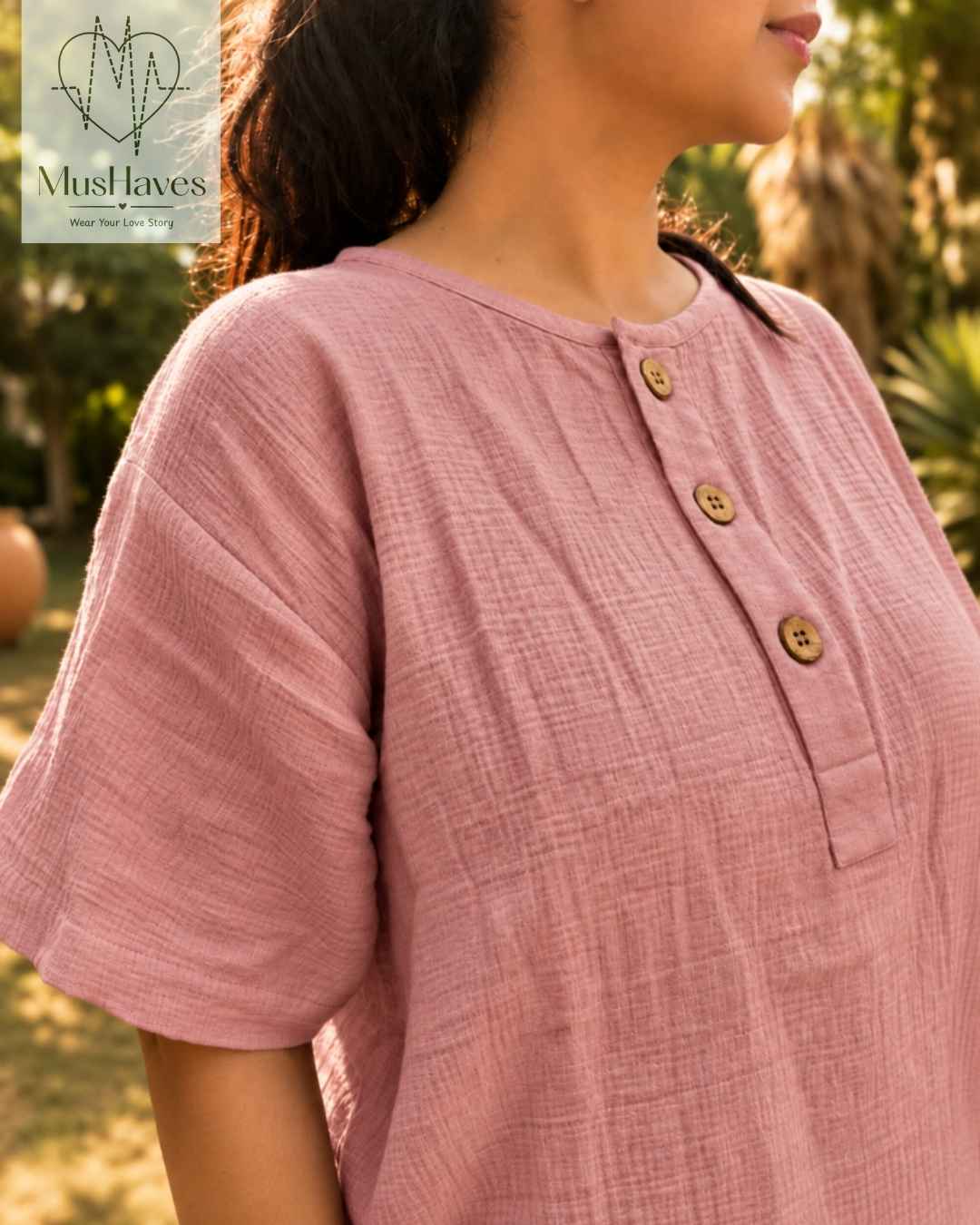 Classic Muslin Henley – Dust Rose