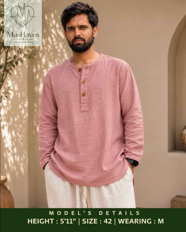 Classic Muslin Henley – Dust Rose
