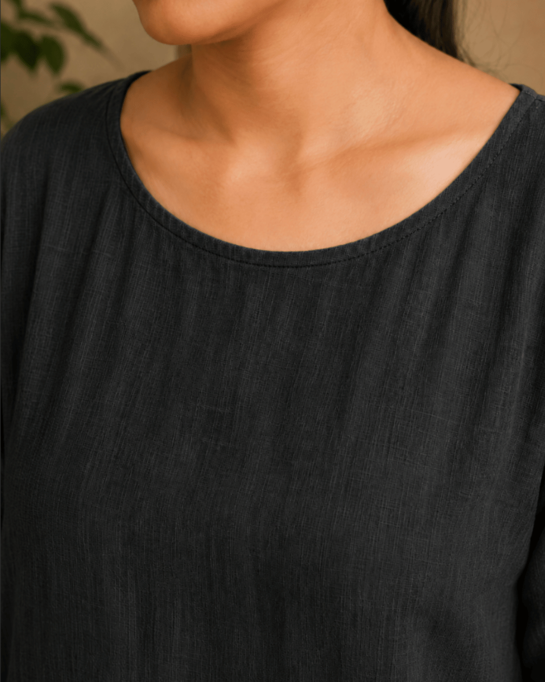 Luxury Muslin A-Line Long Kurta & Straight Pants Coord – Charcoal Black