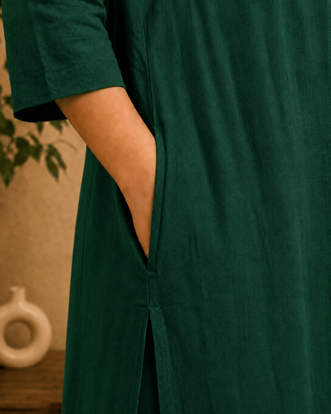 Luxury Muslin A-Line Long Kurta & Straight Pants Coord – Forest Green