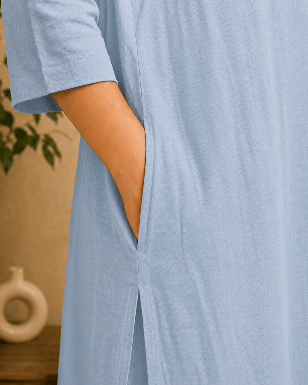 Luxury Muslin A-Line Long Kurta & Straight Pants Coord – Powder Blue