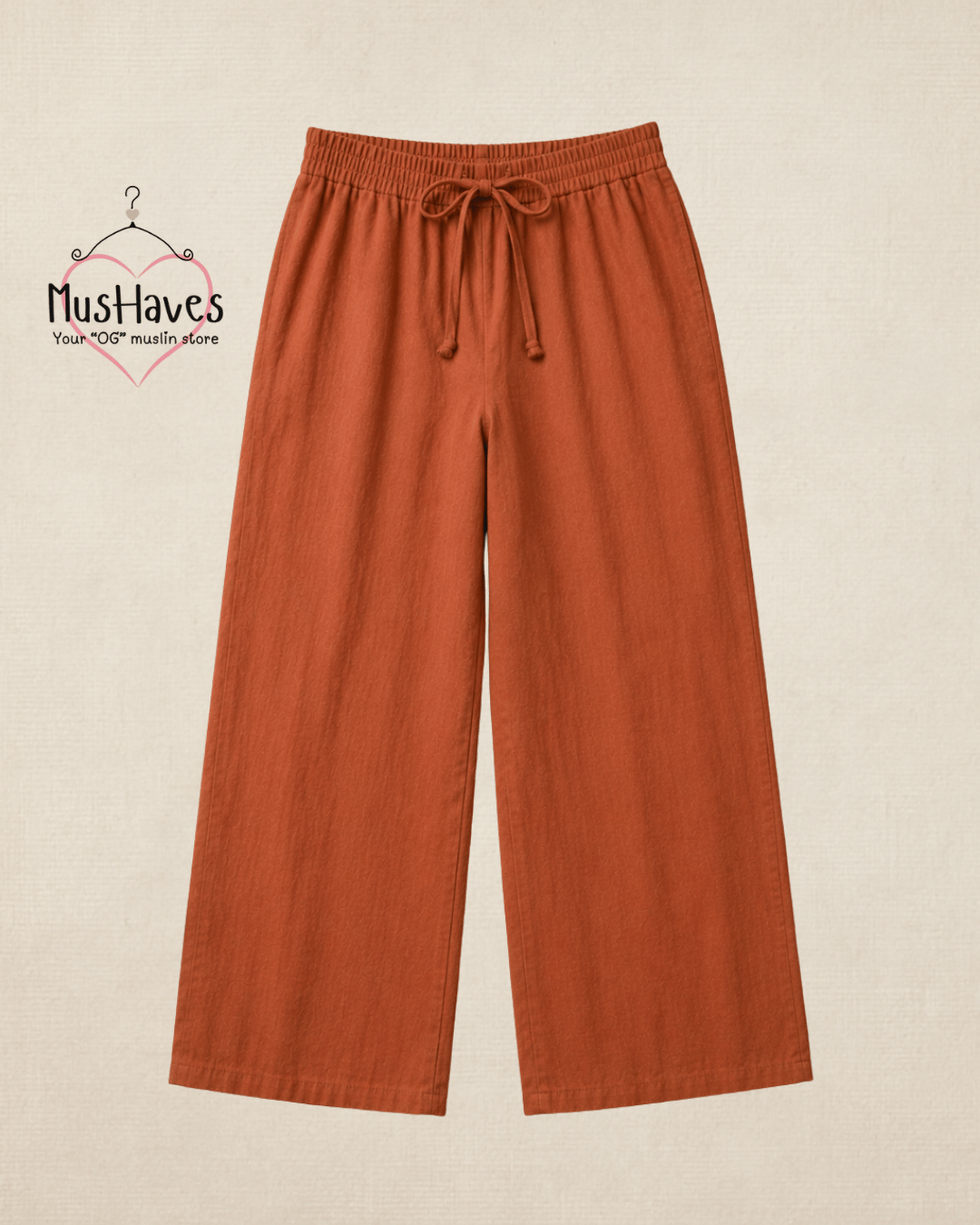 Luxury Muslin A-Line Long Kurta & Straight Pants Coord – Rust Terracotta