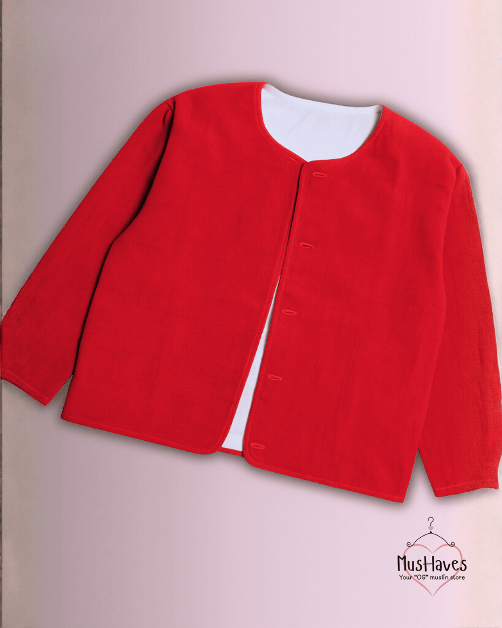 Premium Muslin Jacket | Women | 100% Organic Cotton | Mulmul | 4-Layer | 6-Layers | Reversible | Round Neck | 10°C to 25°C | Pearl White + Red