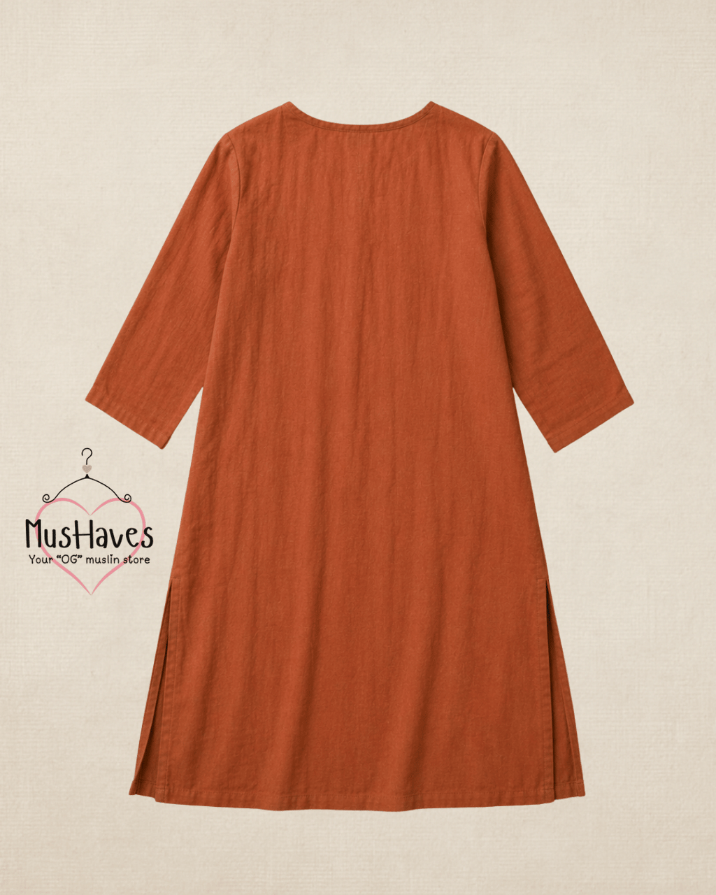 Luxury Muslin A-Line Long Kurta & Straight Pants Coord – Rust Terracotta