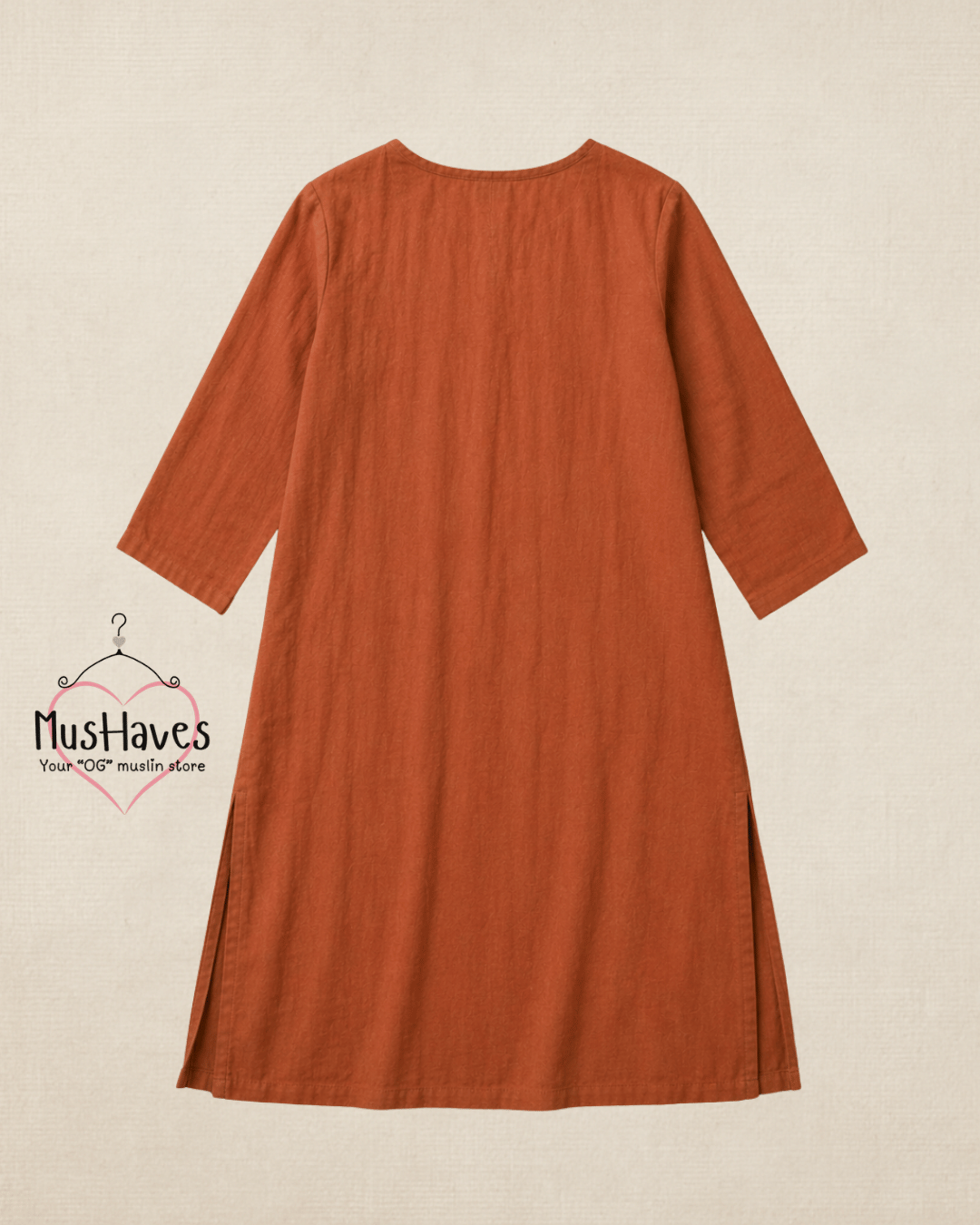Luxury Muslin A-Line Long Kurta & Straight Pants Coord – Rust Terracotta