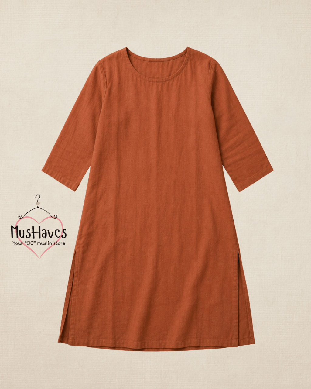 Luxury Muslin A-Line Long Kurta & Straight Pants Coord – Rust Terracotta