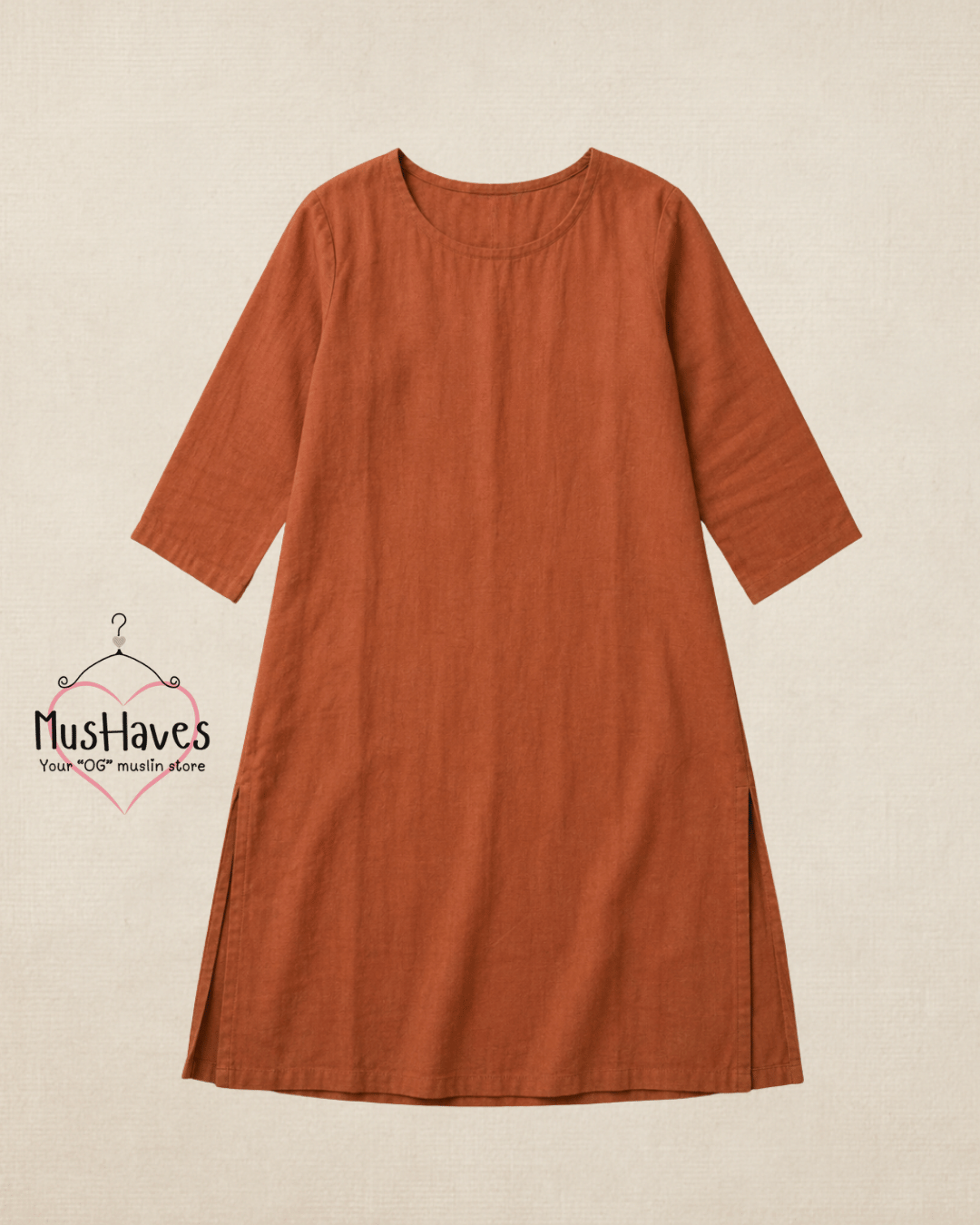 Luxury Muslin A-Line Long Kurta & Straight Pants Coord – Rust Terracotta